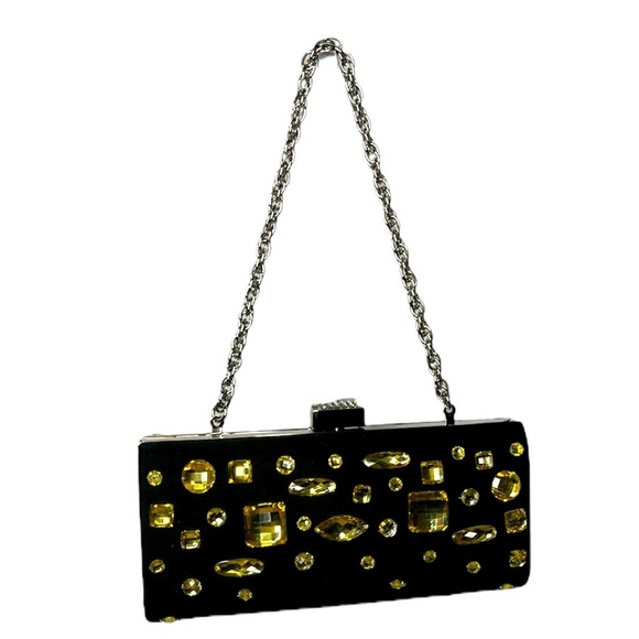 Kate Landry Black Evening Clutch Formal Handbag Gold Jeweled‎ Black Bag - Picture 5 of 11